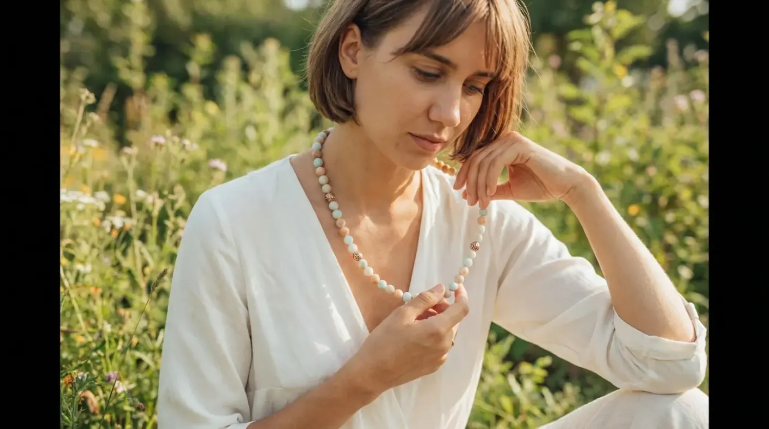 Halskette Sally Sterling Silber mit Amazonit & Sonnenstein Perlen